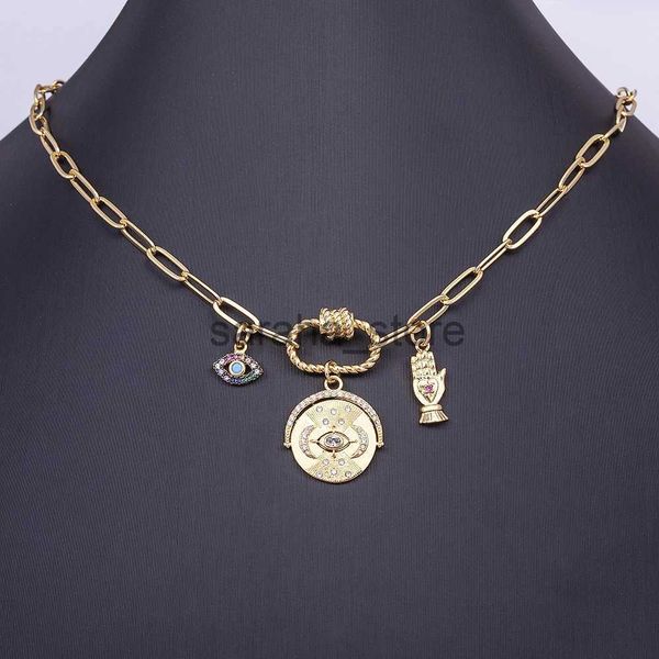 Anhänger Halsketten Mode Luxus Lucky Evil Eye Mond Hand Form Zirkon Halskette Für Frauen Exquisite Schlüsselbein Kette WeddParty Schmuck Geschenk J240120