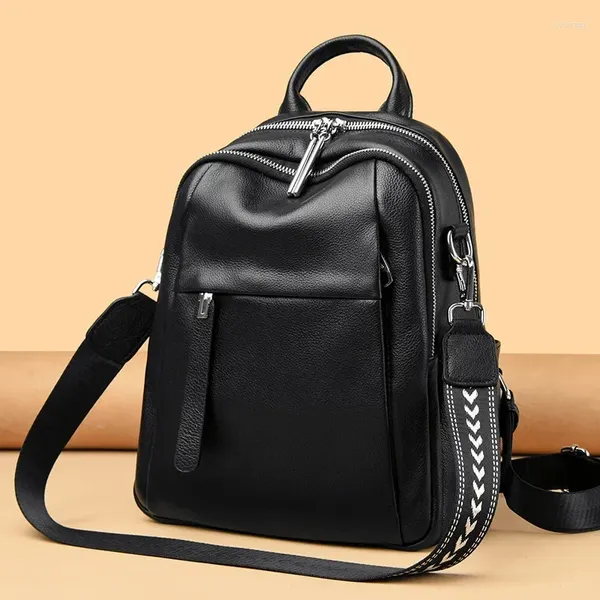 Schultaschen 2024 Rindsleder Echtes Leder Frauen Rucksäcke Mode Weibliche Mädchen Student Koreanische Casual Niet Designer Rucksack