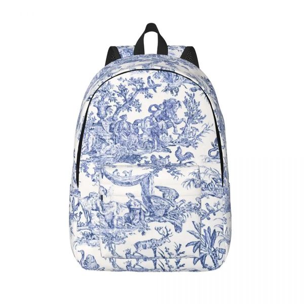 Borse Zaini in tela Toile De Jouy blu navy personalizzati Uomo Donna Borsa per libri di base per borse floreali di campagna francese per la scuola universitaria