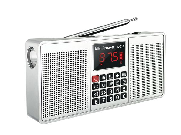 Alto -falantes L528 Função multi -função alto -falante de rádio com bluetooth am fm tf USB Handsfree Aux Recorder Lanterna Clock Alarme C Tipo C