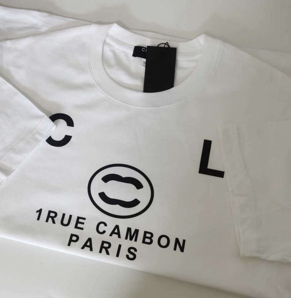 24 França designer de moda camiseta Marcas de luxo 100% algodão respirável C letra impressão gráfico diário casual homens mulheres data preto branco canal camisa tee tops moda