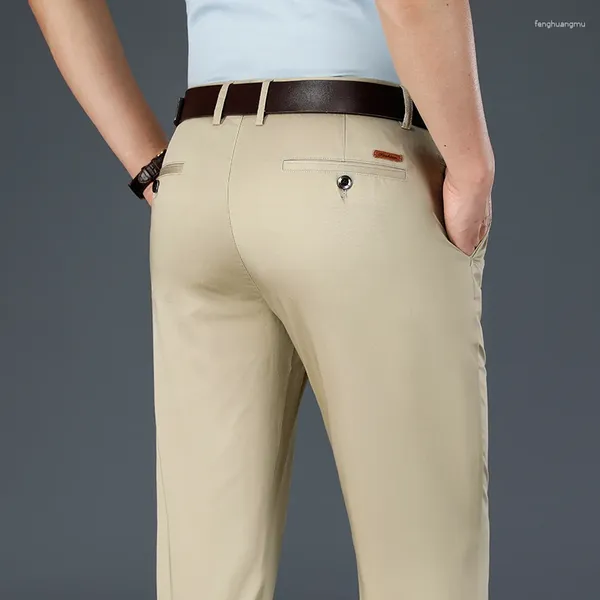 Erkekler Suits Business gevşek gündelik pantolon bahar/yaz düz orta bel artı beden batı rahat kalite pamuk