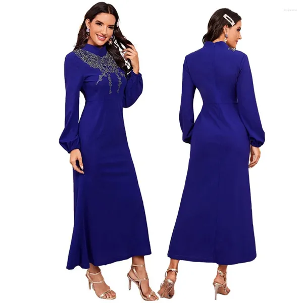 Roupas étnicas Oriente Médio Arábia Saudita Moda Casual Alto Pescoço Vestido Muçulmano Roupas de Luxo para Mulheres