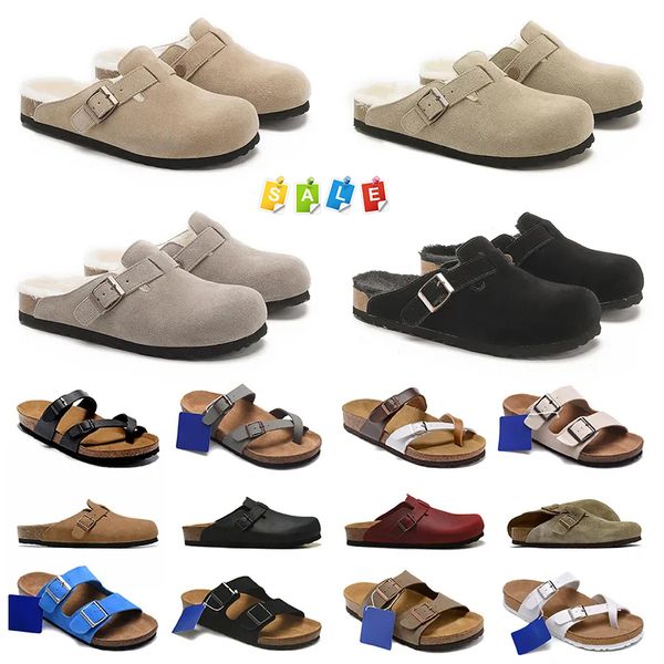 Mulheres Mens Hot Bostons Tamancos Sandálias Birkin Beach Verão Fivela Designer Chinelos Bostons Microfibra Shearling Camurça Flip Flops Birkin Birko-Flor Plataforma Slides