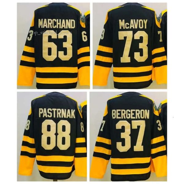 Benutzerdefinierte Männer Frauen Jugend Boston Bruins Jersey 88 David Pastrnak 63 Brad Marchand 73 Charlie Mcavoy Hockey-Trikots Schwarz Gelb Ed 4281