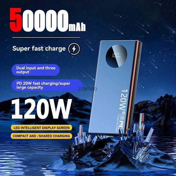 Bancos de energia do telefone celular 120w nova carga super rápida 50000mah capacidade ultralarga display digital bateria externa de energia móvel para samsung