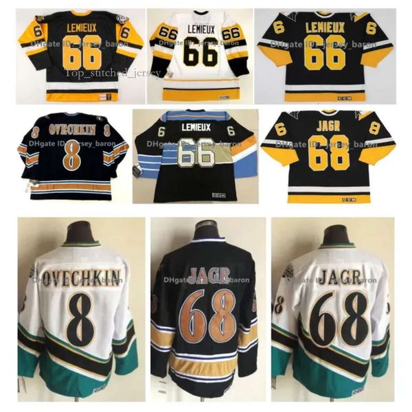 CCM Lemieux Penguins Hóquei Jersey Jaromir Jagr Capitals 8 Alex Ovechkin Preto Branco Tamanho M-XXXL 5742