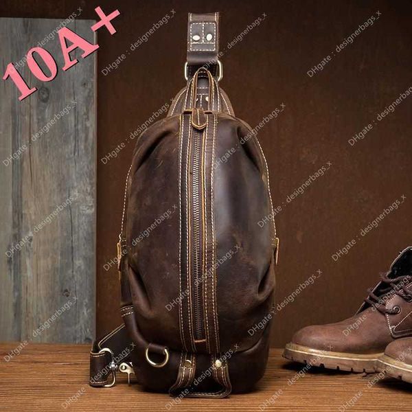 Hochwertige Brust-Crossbody-Umhängetasche für Herren, Retro-Tasche, handgefertigt, Rindsleder, verrückt, lässig, echtes Leder, Pferdehaut, 10A+