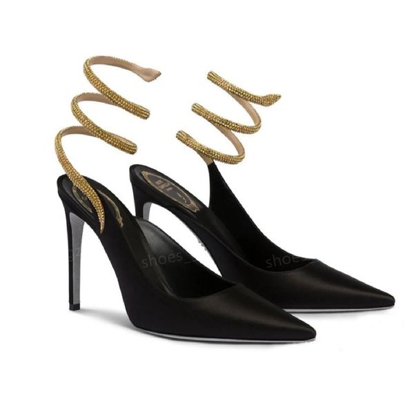 Rene Caovilla yılan tipi ayak bileği saran pompalar ayakkabı sandaletler sivri ayak parmakları stiletto topuklu kadınlar yüksek topuklu lüks tasarımcılar akşam ayakkabıları 35-43