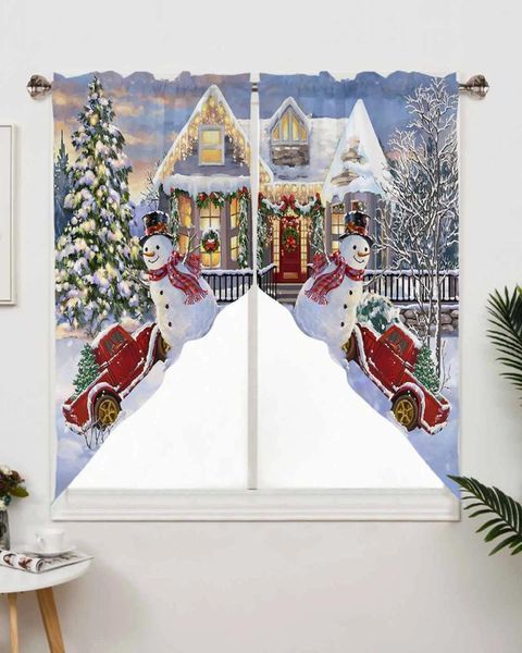 Vorhang Weihnachten Schneemann Haus Eichhörnchen Fenster Vorhänge für Wohnzimmer Küche Vorhänge Home Decor dreieckig