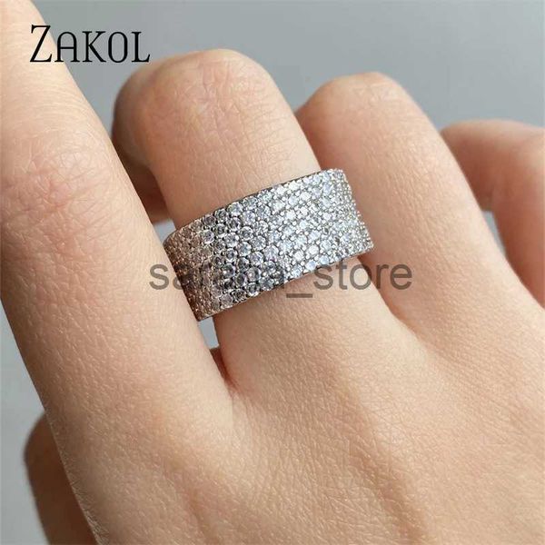 Bandringe ZAKOL Exquisite glänzende BulAAA-Zirkonia-Verlobungsringe für Unisex Hochwertige silberne Farbe WeddBands J240120