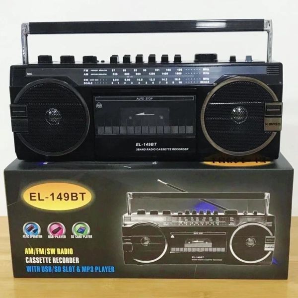 Altoparlanti Lettore di cassette MP3 portatile e radio AM/FM/SW Lettore di cassette classico di grandi dimensioni Doppio clacson Altoparlanti Bluetooth ad alto volume per esterni