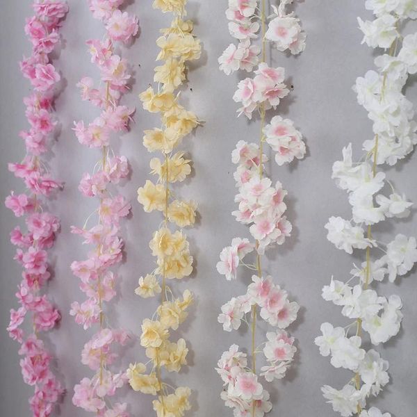 Flores decorativas 180cm videira artificial flor de cerejeira enrolamento ar condicionado bloqueio de tubulação pêssego