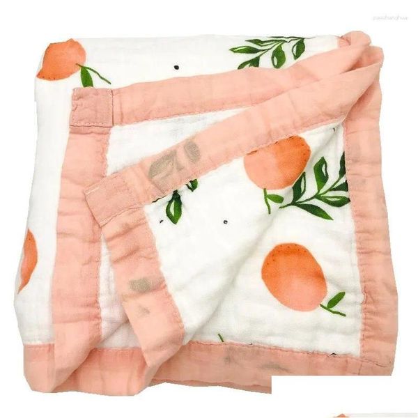 Пеленальные одеяла 420 г оранжевого цвета, четыре слоя, 70% бамбук, 30% хлопок, муслин, детское одеяло Ddle Wrap для новорожденных Ddling, постельное белье, банное полотенце, падение Dhgwj