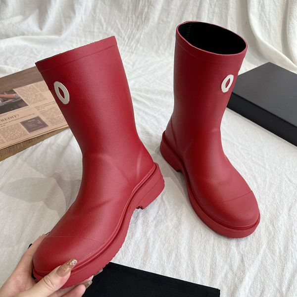 Damen-Regenstiefel, Designer-Slip-On-Freizeitschuh, Gummisohle, Retro-Schwarz-Rot-Braun-Schneestiefel, Damen-Winterstiefel mit Duat-Taschen, klassischer wasserdichter Freizeitschuh für den Außenbereich