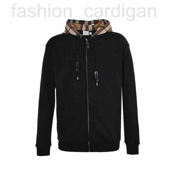 Designer masculino hoodies camisola com capuz terry xadrez splice zíper cardigan couro grosso algodão rosqueado manga casaco ofzq