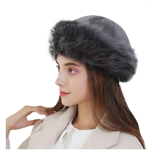 Berretti Moda Donna Inverno Cappello mongolo Solido Spessore Caldo Paraorecchie Accessori per capelli in lana Pelliccia di procione finta