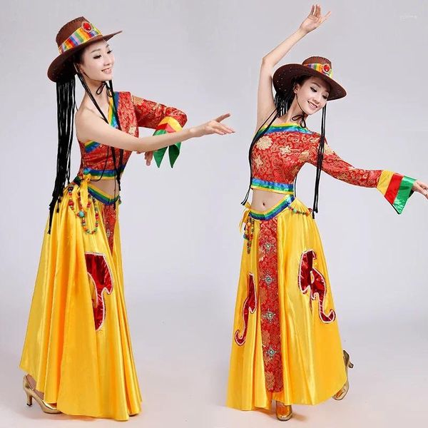 Bühnenkleidung Frauen Tibetische Tanzkostüme Kind MongolischKostümierte Kleidung Rock Kleid Chinesischer Volkstanz 89