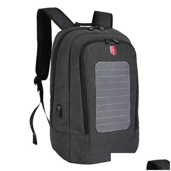 Solar-Rucksack 2021 Wasserdichtes Panel Männer USB-Aufladung 15,6-Zoll-Laptop-Rucksäcke Reisetaschen Ladegerät Tagesrucksäcke Männliche Mochila 0103 Drop Dhphs