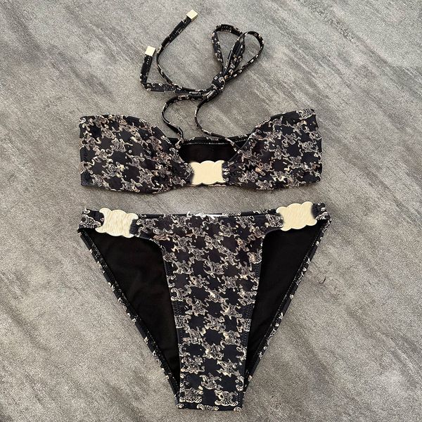 Designer mulher nadar terno de luxo biquíni conjunto maiô para mulheres spandex carta boob bikini cor flash cintura baixa piscina festas férias moda maiô