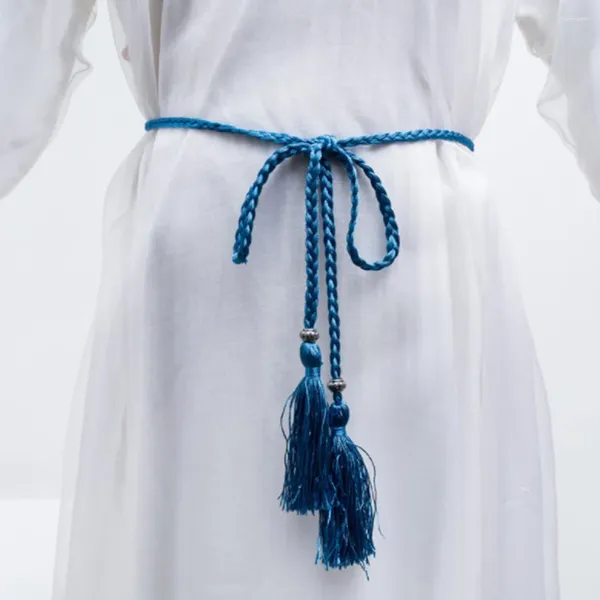 Cintos Chinês Estilo Trançado Cinto Corda Tecido Tassel Fino Feminino Nó Decorado Cintura Sólida