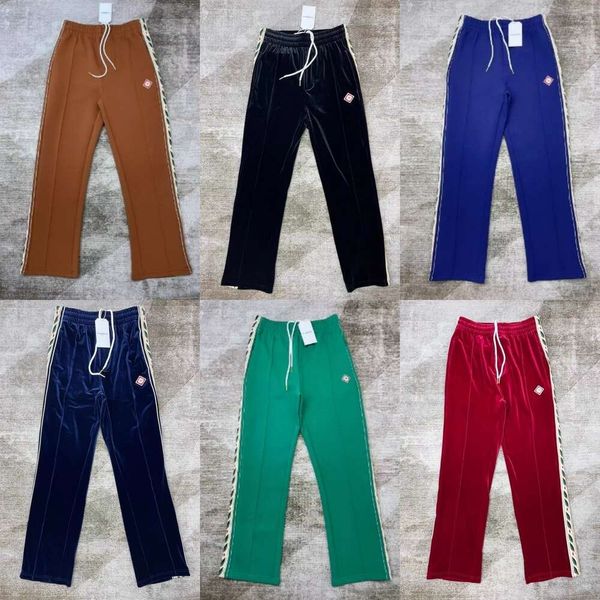 24ss Casablanca Novos Homens Designer Calças Clássico Quente Esportivo Colorido Listra Lateral Tecelagem Cinta Sinal Casual Bordado Casual Calça Esportiva Tendência Zipper Casaco Top Terno