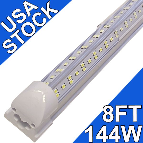 Lâmpada de loja LED 144W 8FT, 18000lm 6500K branco super brilhante, luminária de teto conectável, luz de tubo LED T8 integrada em forma de V para gabinete de bancada usastock