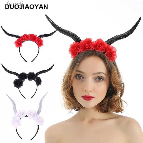 Chapéus de festa Europa e América Cross Border Rosas vermelhas e brancas Halloween Largura Antler Hairband Animal Headband Spot Factory Direct Sales YQ240120