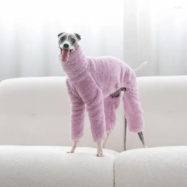 Vestuário para cães Macacões de inverno para cães macios roupas de cachorrinho alto pescoço quente galgo italiano Whippet / mexicano sem pêlos roxo