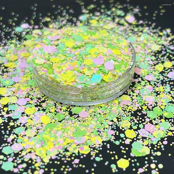 Prego glitter 50g primavera pó misturado chunky fino colorido verde amarelo cintilante lantejoulas flocos para faísca arte resina epóxi