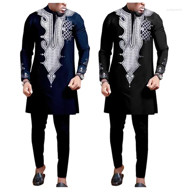 Roupas étnicas Homens Africanos S - 4 XL Lazer Terno Camisa Calças de Duas Peças de Alta Qualidade Casamento Jantar Festa Design Masculino