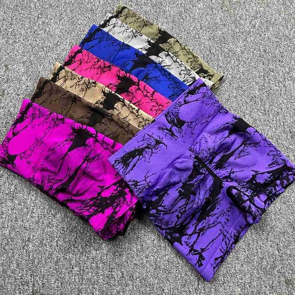 Sem costura elástico push up yoga shorts para mulheres cintura alta jacquard tecer tie dye fitness treino esporte ginásio ciclismo collants verão