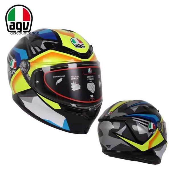 Capacete de motocicleta Agv k aberto de rosto inteiro Agv K6 masculino de fibra de carbono Four Seasons Motociclismo Capacete completo anti nevoeiro Capacete de segurança de verão preto fosco NGO9