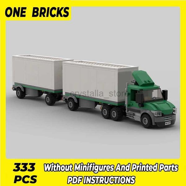 Blocchi Moc Mattoni da costruzione City Car Model Cargo Truck Doppio rimorchio Tecnologia Modular Block Regali Giocattoli per bambini Set fai da te Assemblaggio 240120