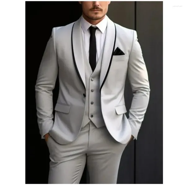 Ternos masculinos cinza de negócios, 3 peças, preto, lapela, corte, padrinho, festa de casamento, baile, ocasião formal, smoking, jaqueta, calças