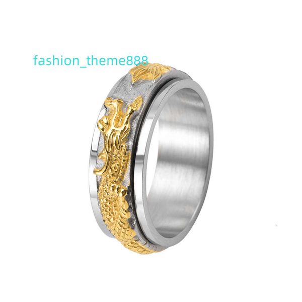 8mm Titan Stahl Ring Vintage Zimmer Gold Schwarz Antikes Silber Pan Dragon Drehbarer Edelstahl Ring Fingerringe 576