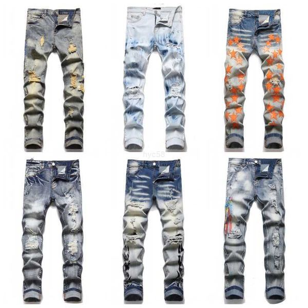 Herren Jeans Herren Distress Ripped Skinny Jeans Slim Fit Denim Destroyed Denim Hip Hop Hosen Für Männer Stickerei Patchwork Zerrissen Für Trend Marke Motorrad Hose Herren Ski