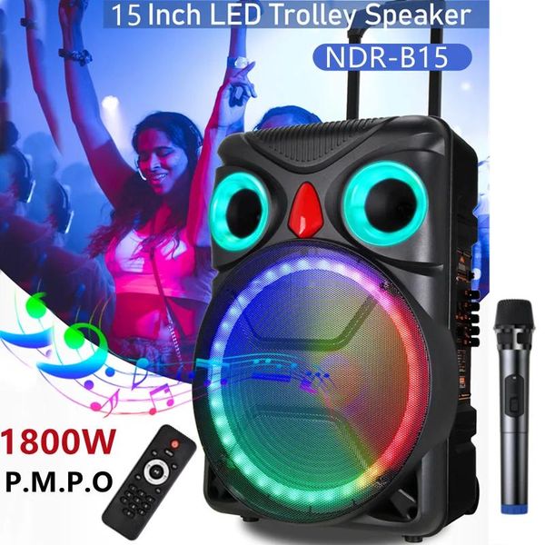 Alto-falantes 15 polegadas 1800W super bass boom box portátil ao ar livre alto-falante karaokê sistema de música sem fio subwoofer festa palco dj áudio