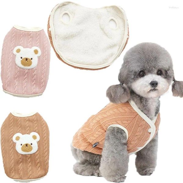 Abbigliamento per cani Cappotto lavorato a maglia senza maniche Giacca per cuccioli rosa Modello orso Vestiti caldi per animali domestici Cani di taglia piccola e media Yorkie Winter L