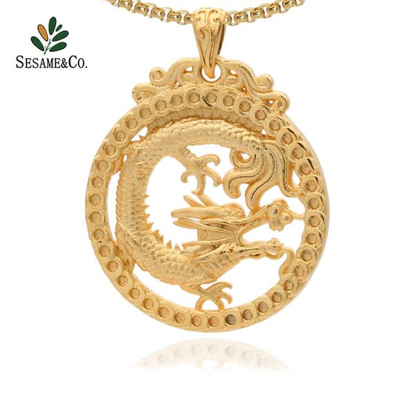 Tendenze da donna per uomo con ciondolo in oro con perline di gioco del drago verde per attirare ricchezza e tesoro Collana buddista