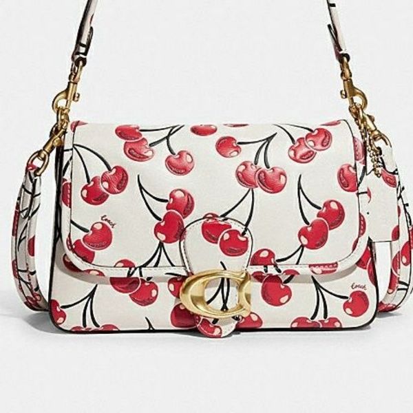 Женская дизайнерская сумка через плечо Tabby With Cherry Print, роскошная сумка-тоут, кожаная сумка-багет с тиснением, квадратная модная сумка через плечо через плечо