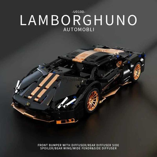 Blocos 1309 PCS Técnica Galvanoplastia Preto Ouro Lambo Sports Car Building Blocks Super Racing Veículo Montar Tijolos Brinquedos Presentes 240120