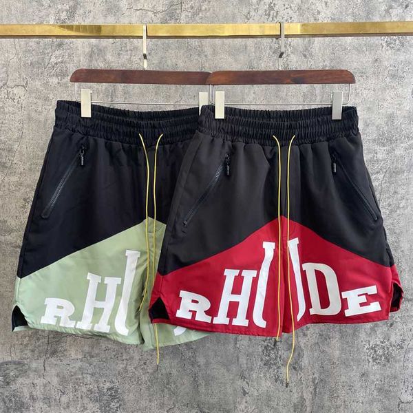 Tasarımcı Giyim Rhude Mektup Trend Marka İki Renkli Ekleme Renk Eşleşen Şort Beş Pok Pantolon Erkek Tarzı Yüksek Sokak Leisure Çiftleri Joggers Sportswear DCSK