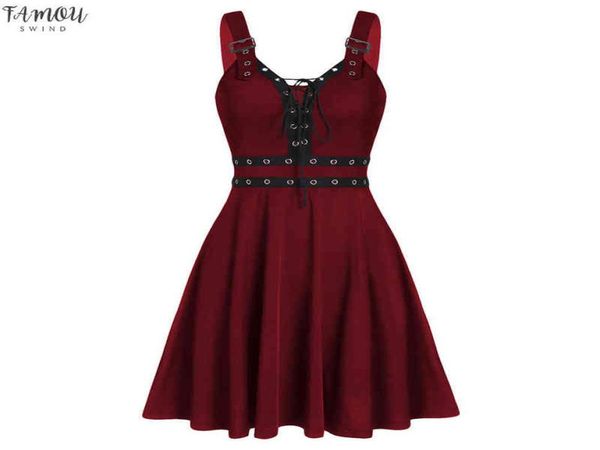 Vestido gótico feminino verão sem mangas sem costas aline sexy punk rock rendas até ajuste e alargamento longo túnica top feminino2708822