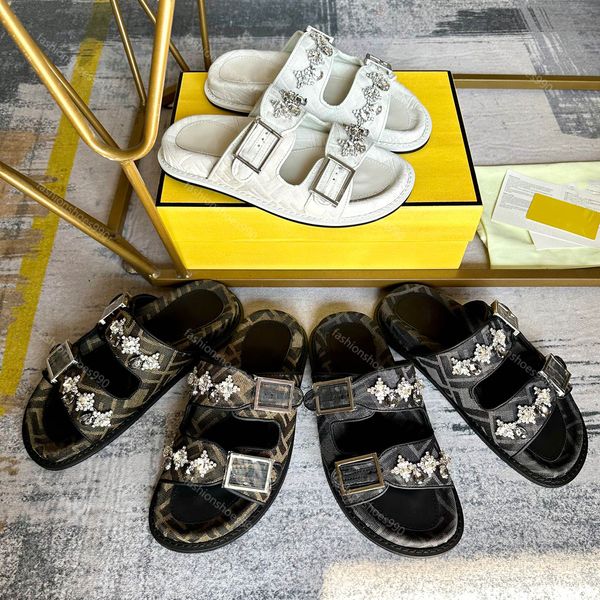Sıradan Ayakkabı Terlik Slides Tasarımcı Kadın Platform Sandalet Düz Konfor Kristal Elmas Toka 10a Moccasins Açık Yaz Plajı Yumuşak Yürüyüş Ayakkabı Kutusu 35-45