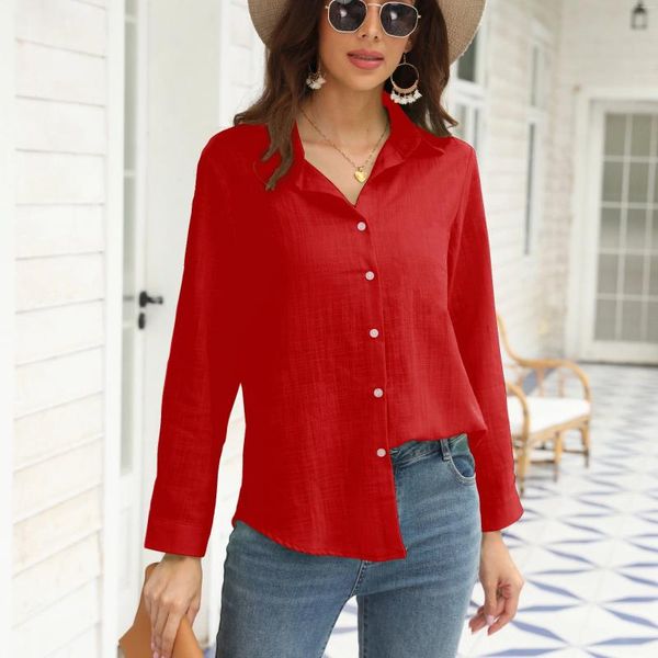 Camicette da donna Camicia boutique ad alto temperamento Top Elegante manica lunga Sciolto rosso Abbigliamento da strada primaverile e autunnale