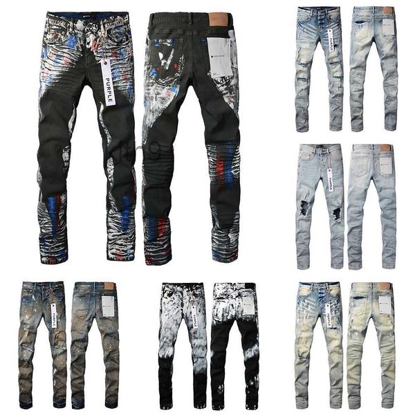 Jeans roxo jeans designer para homens calças retas skinny baggy denim europeu jean hombre calças calças motociclista bordado rasgado tendência 29-40 809h