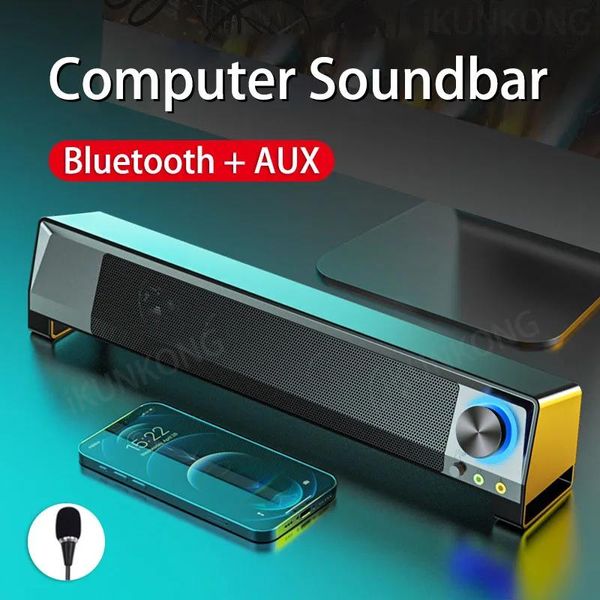 Alto-falantes 2022 LED TV Sound Bar Computador Alto-falantes AUX Wired Wireless Bluetooth Speaker PC Home Theater System SoundBar com microfone externo