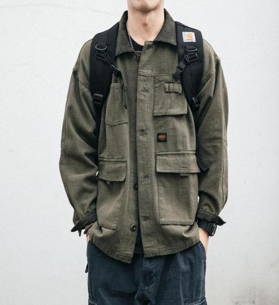 Giacca da lavoro con risvolto verde militare primavera militare giapponese 2021 Harajuku Cappotti casual di qualità da uomo039S Abbigliamento militare Top maschili 2051776