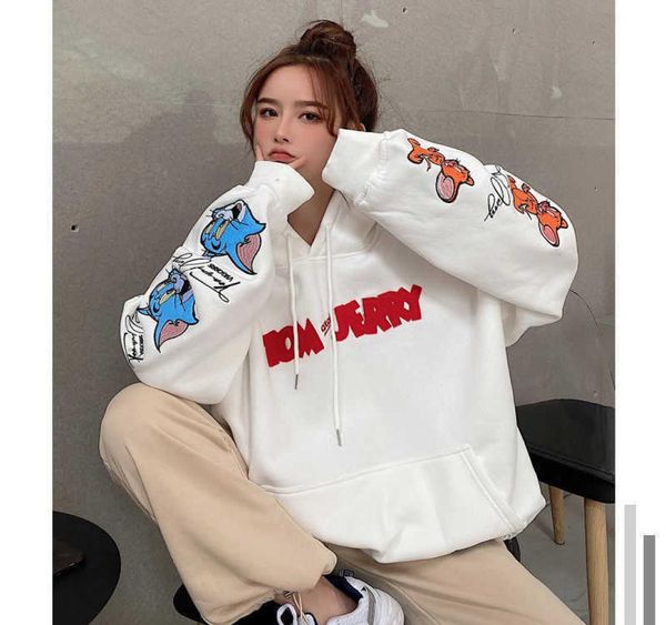 Kawaii übergroße Hoodies für Frauen Harajuku 2021 Tops Neue Casual Streetwear Brief Cartoon Druck Sweatshirt Tom Jerry Q09017730190